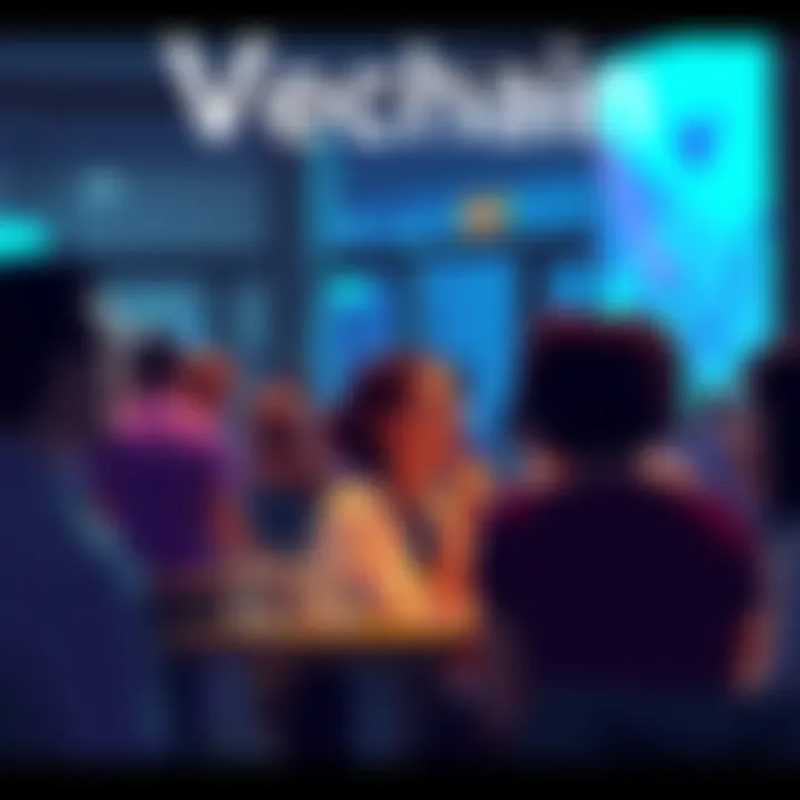 People engaging in a lively discussion about Vechain's technology and updates.