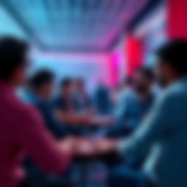 Group of people discussing blockchain innovations in a community setting