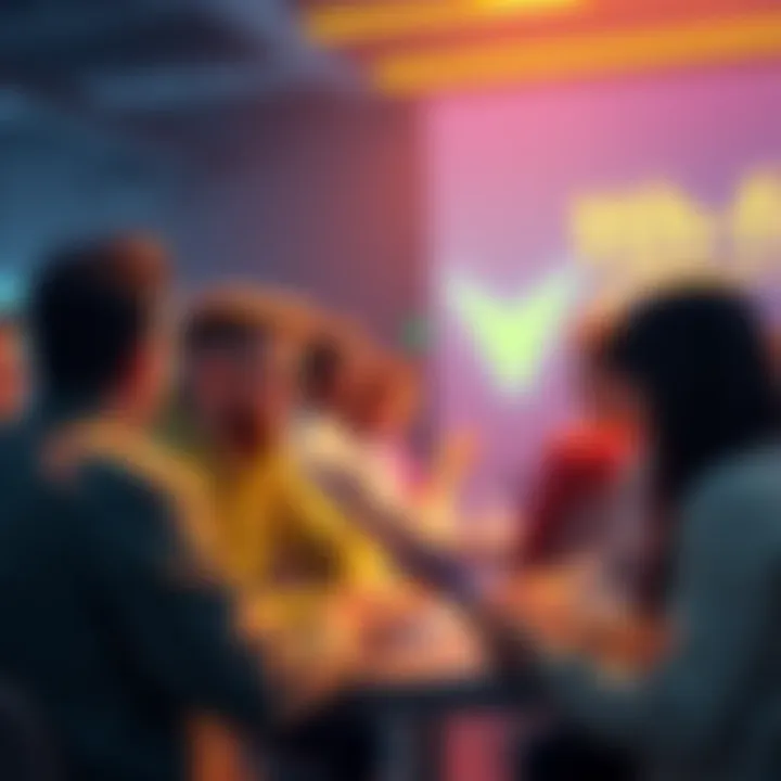 A group of people discussing Vechain updates and sharing insights at a forum
