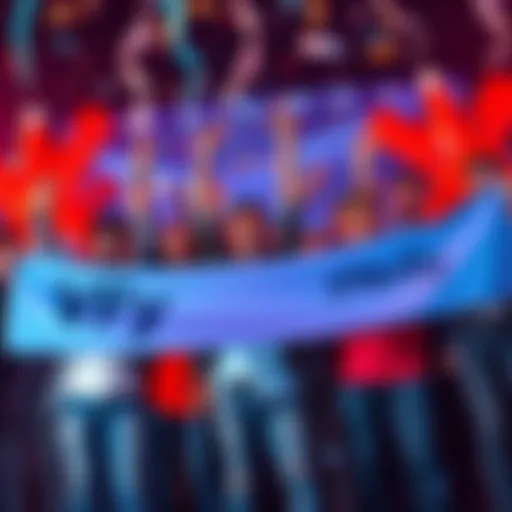 Cheerful people celebrating the launch of zkVerify with a giveaway of 34,090 VFY tokens, holding banners and confetti