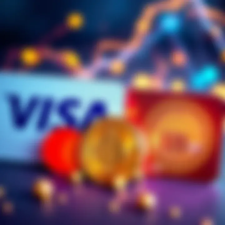 Visa and Mastercard logos alongside stablecoin symbols representing digital finance evolution