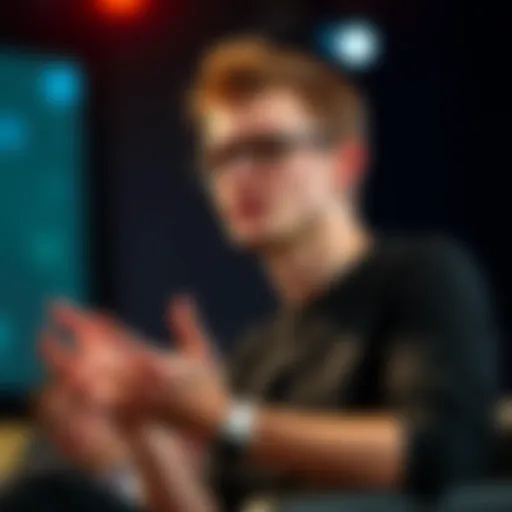 Vitalik Buterin speaking at a conference about Ethereum's decentralization issues