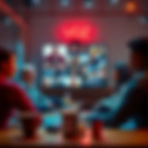 A group of diverse people connecting through video and audio in a virtual hangout setting on Vooz.