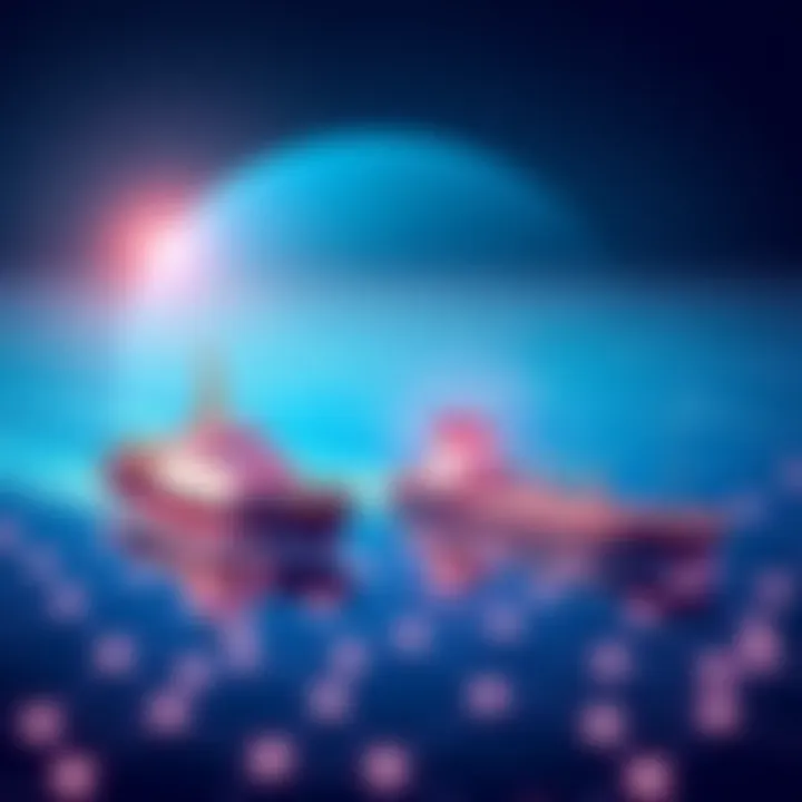 Illustration of a digital maritime tracking system showing ships and data connections on a Polkadot network