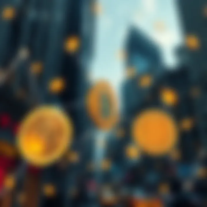 A visual of Wall Street buildings with Bitcoin symbols overlayed, representing the relationship between traditional finance and cryptocurrency.