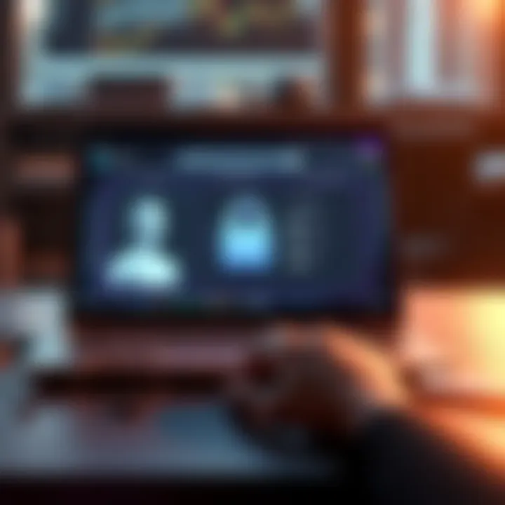A laptop showing wallet software interface and security features like facial recognition and thumbprint authentication