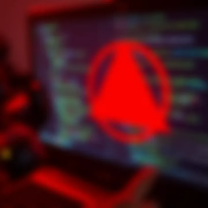A graphic showing a red caution symbol alongside a computer screen with code, illustrating the risks of using memecoin sniper bots from GitHub.