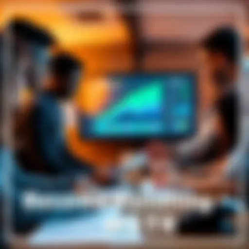 A group of diverse people engaging in a financial strategy session using MSTR tools, surrounded by charts and graphs representing wealth growth.