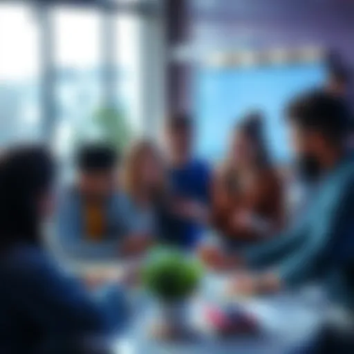 A group of diverse Web3 founders and builders collaborating in a modern workspace, sharing ideas and feedback.