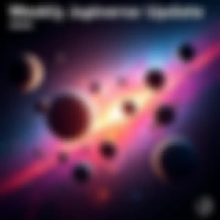 A colorful cosmic scene showcasing various planets and stars representing activities in the Jupiverse community