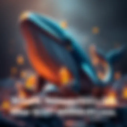A whale character symbolizing a prominent cryptocurrency investor, holding Ethereum coins, looking determined after a loss.