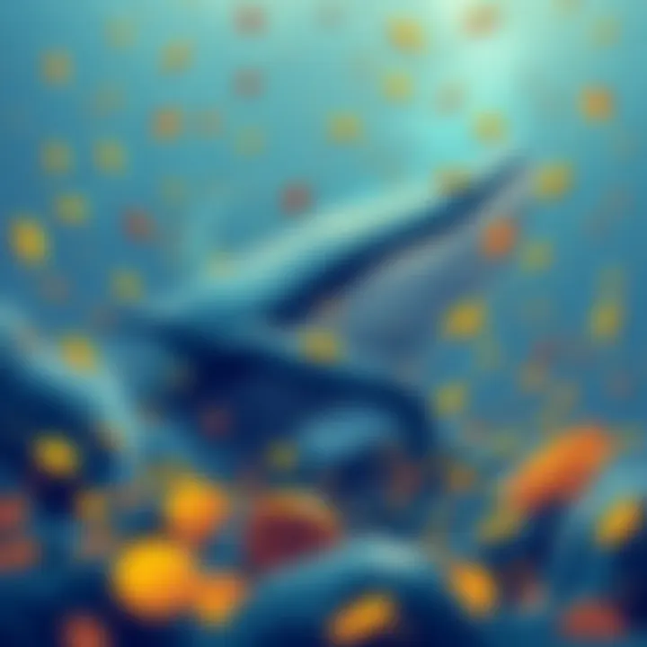 A digital illustration showing a large whale swimming in a sea of coins, representing big sell-offs in the crypto market
