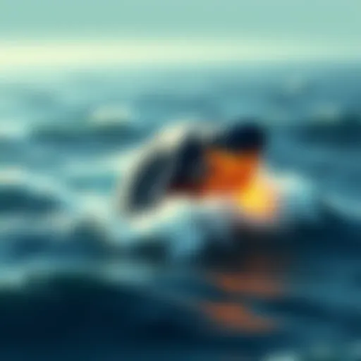 A graphic showing a whale in a turbulent sea, symbolizing the struggle between bearish and bullish forces in the XRP market.