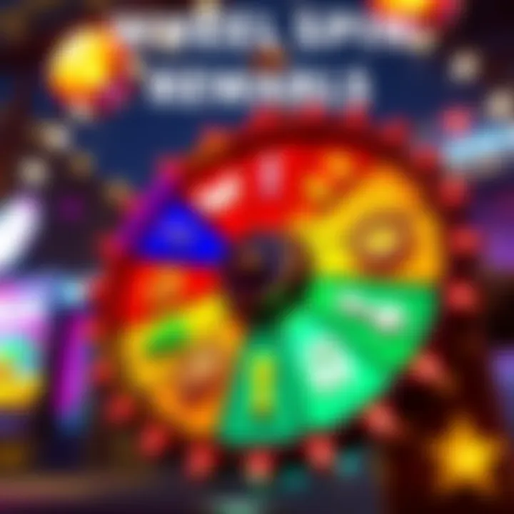 A colorful wheel spin with various rewards displayed, showcasing excitement and anticipation.