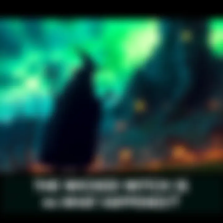 A scene depicting the witch's end with mystical elements fading away, showcasing a transformed landscape without her presence.