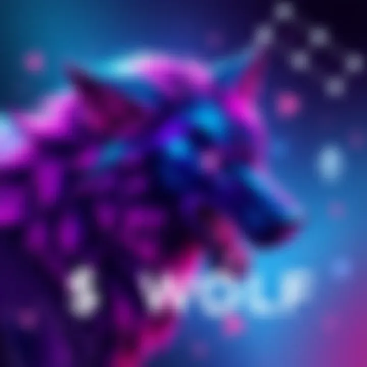 A graphic representing the $WOLF token launch on Ethereum with vibrant colors and crypto symbols