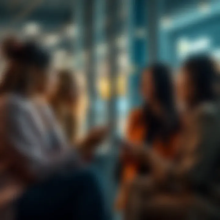 A group of women engaged in a conversation about cryptocurrency and investing, sharing their views and experiences.