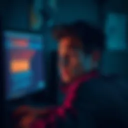 A concerned person stares at a computer displaying a warning about account closure and withdrawal issues related to Kraken.