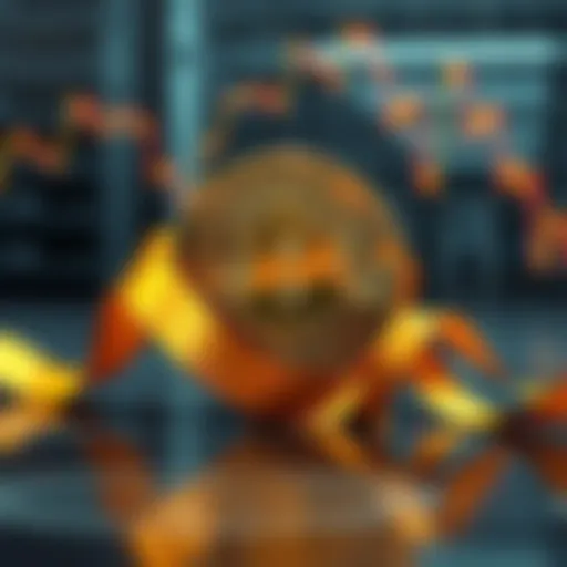 A digital representation of Wrapped Bitcoin symbolized by a Bitcoin logo wrapped in a stylized golden ribbon, with a modern financial background.