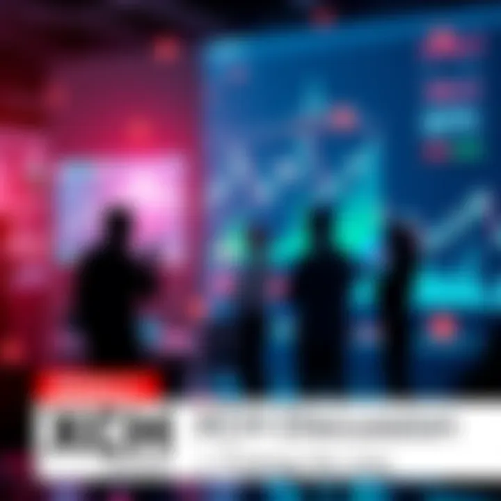 People engaging in a discussion about XCH price trends and strategies with charts and graphs in the background