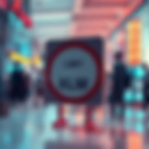 Graphic showing a limit sign for 100,000 XLM transactions on Lobstr, with people discussing alternatives in the background.