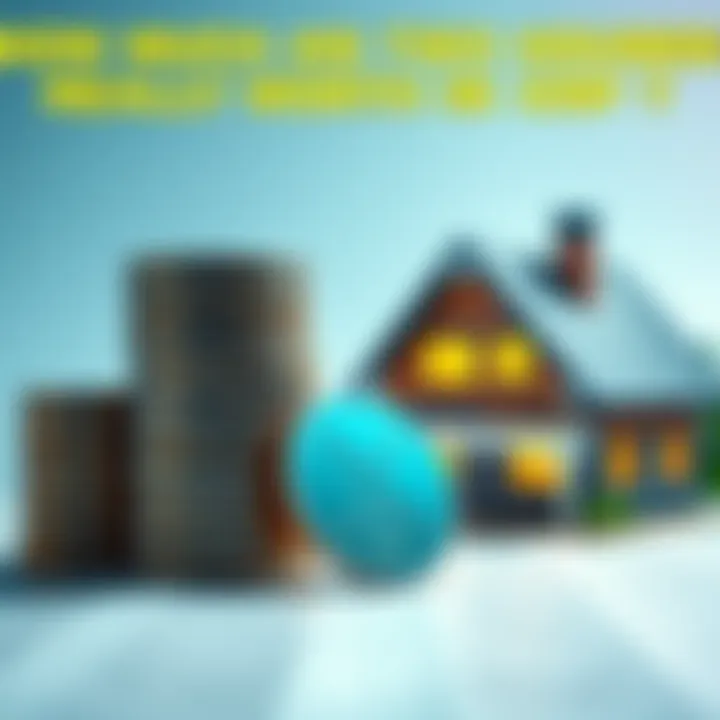A stack of XRP coins next to a small model house and a larger model house, representing the value comparison between cryptocurrency and real estate.