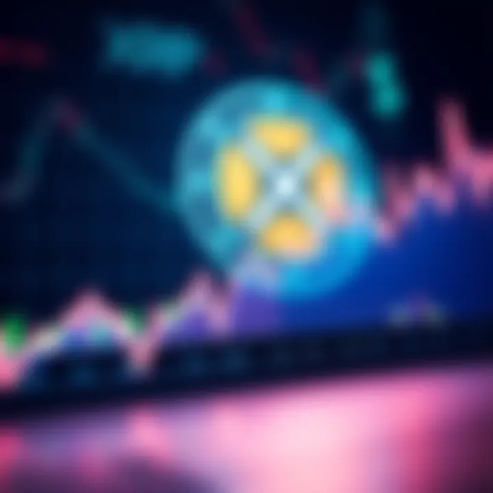 Graph showing sharp increase in XRP price, with a digital currency symbol in the background