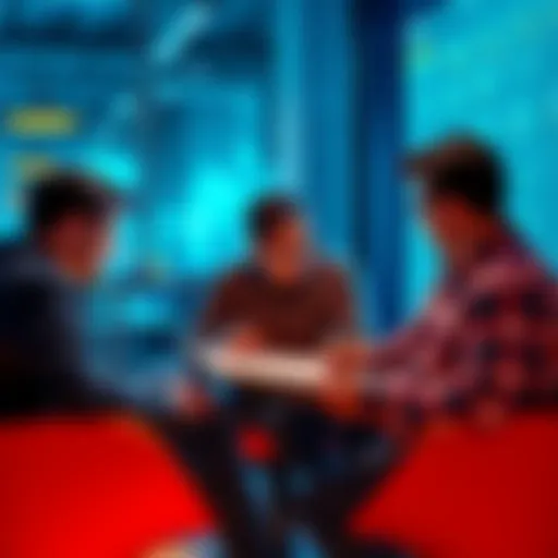 A group of XRP holders analyzing charts and predictions about the future of XRP in a casual setting
