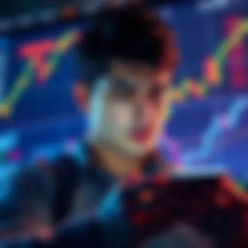 A person looking confused while checking XRP investment stats on their phone, with a chart showing fluctuating values in the background.