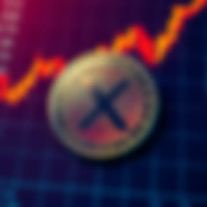 An illustration of the XRP cryptocurrency coin with a downward market chart background, showing the potential impacts of the 21Shares spot delay.