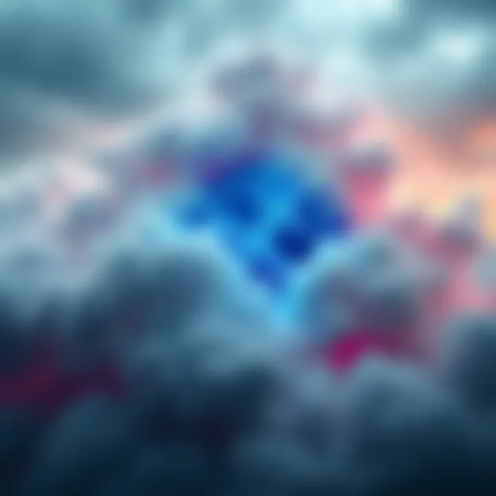 A digital representation of XRP's logo surrounded by stormy clouds symbolizing market volatility due to global tensions.