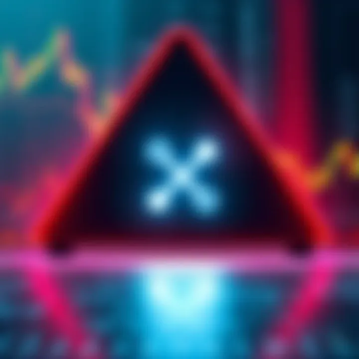 A graphic showing a warning signal about an upcoming change in XRP price with market analysis elements in the background.