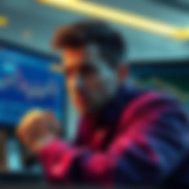 A worried investor looking at a screen showing XRP charts and privacy alerts