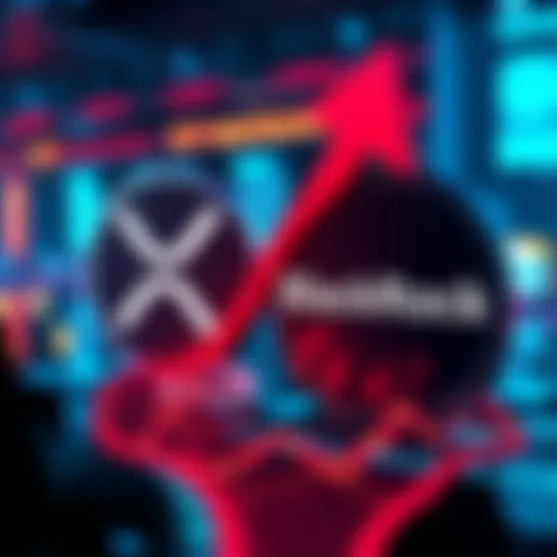 A graphic showing XRP's logo with an upward arrow next to BlackRock's logo, symbolizing XRP's market cap growth.