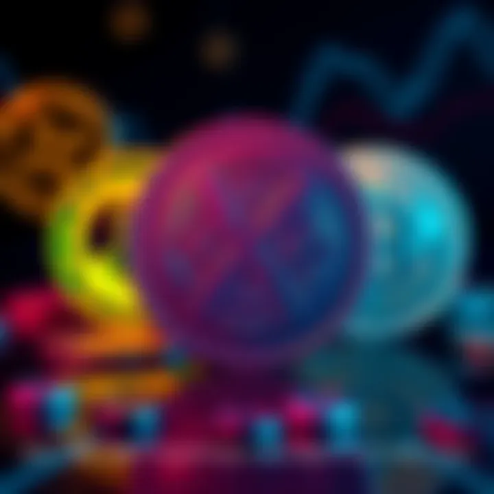 An illustration showing XRP coin with other cryptocurrency coins like Solana in the background, highlighting XRP's advantages