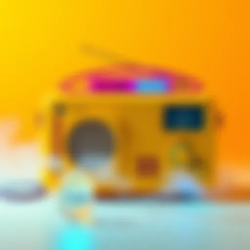 A yellow radio named Yellowaye that changes colors based on music, showing emotional vibrations and connections to different tunes.