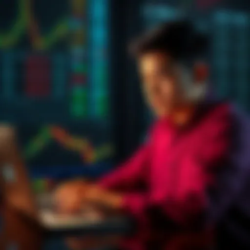 A young individual analyzing cryptocurrency charts on a laptop with a thoughtful expression, symbolizing the journey of starting crypto trading.