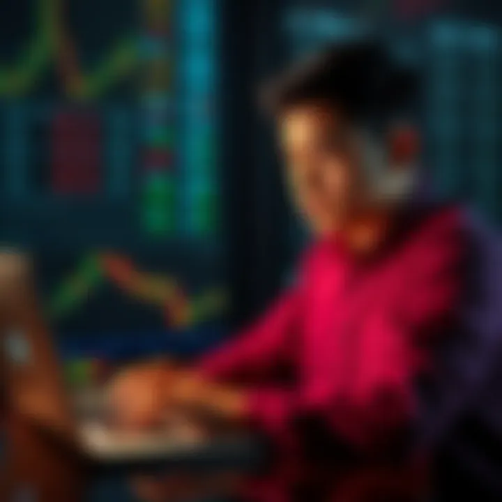 A young individual analyzing cryptocurrency charts on a laptop with a thoughtful expression, symbolizing the journey of starting crypto trading.