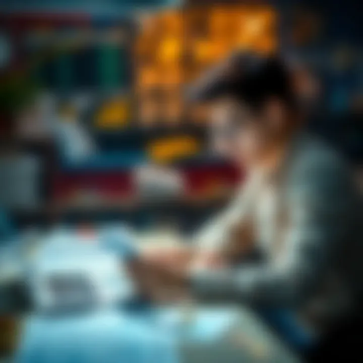A 21-year-old sitting at a desk reviewing investment strategies with a laptop and financial documents.