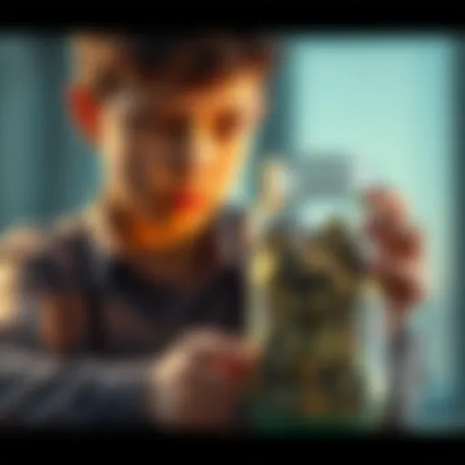A young person looking at a savings jar filled with coins, symbolizing starting investments at 22 years old