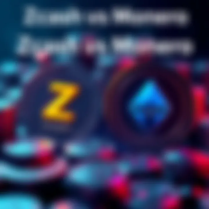 Visual comparison of Zcash and Monero coins with key features highlighted